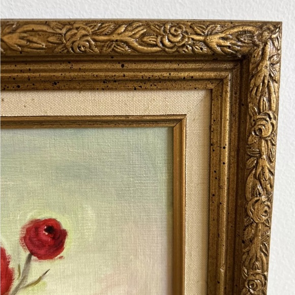 Vintage Gold Framed Floral Oil Paintings On Canvas - Picture 7 of 11